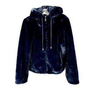 Midnight Blue Faux Fur Hooded Jacket